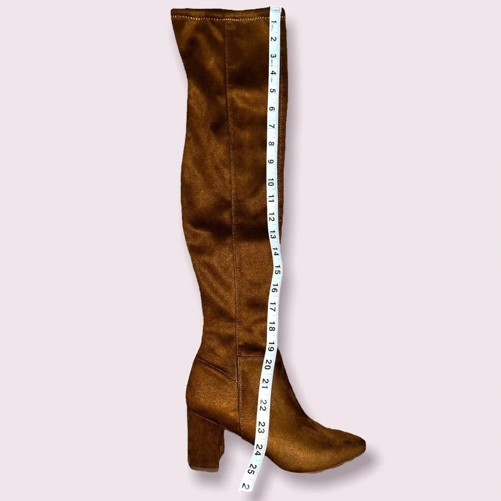Steve Madden Shaya Boots Cognac Brown Over The Knee Suede Leather Heels Size 6.5